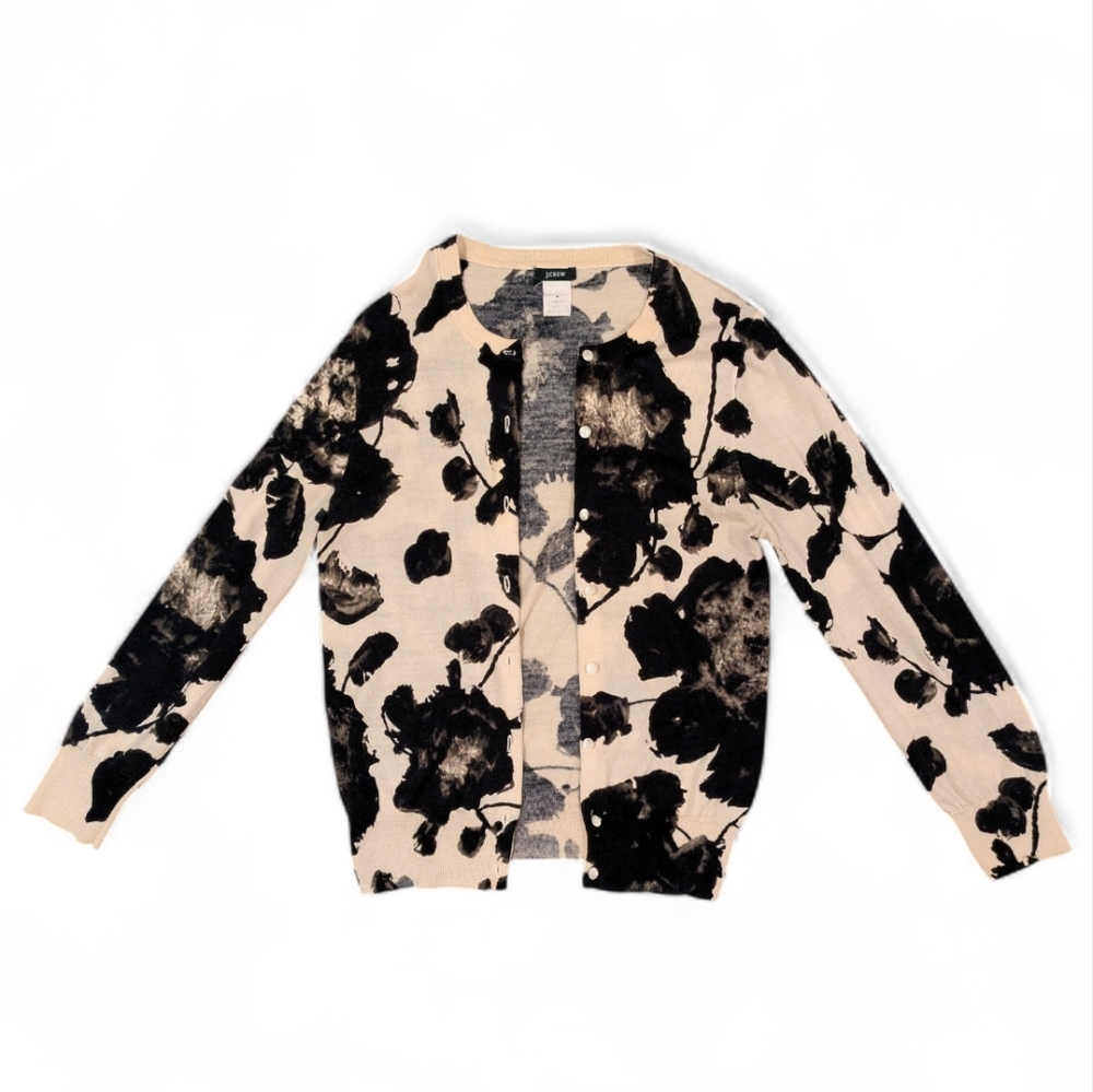 J Crew Merino Wool Button Front Cardigan Sweater Floral Size M medium